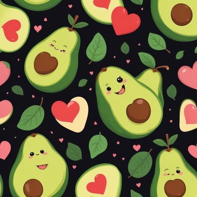 Cute avocados with hearts in a colorful pattern