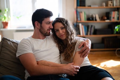 Couple enjoying time together in cozy home setting