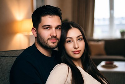 Young couple enjoying a cozy moment indoors together