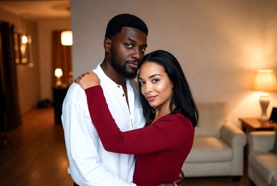Couple enjoying a cozy moment indoors together