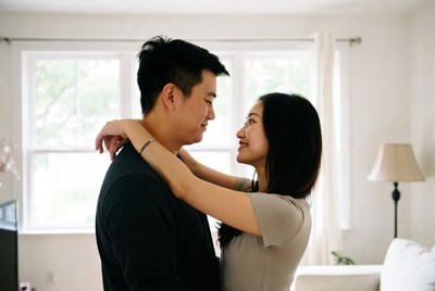Couple enjoying a moment together in a cozy room