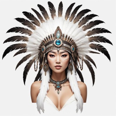 Beautiful woman wearing an elaborate feather headdress