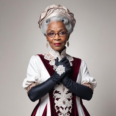 Elderly African-American woman in Victorian gown