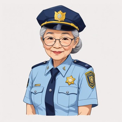 Senior police officer smiling in a uniform outdoors