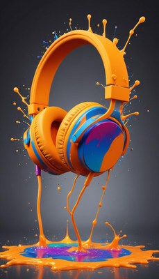 Vibrant headphones splashed with colorful paint