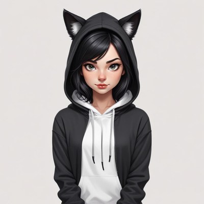 Young woman in a black hoodie with cat ears
