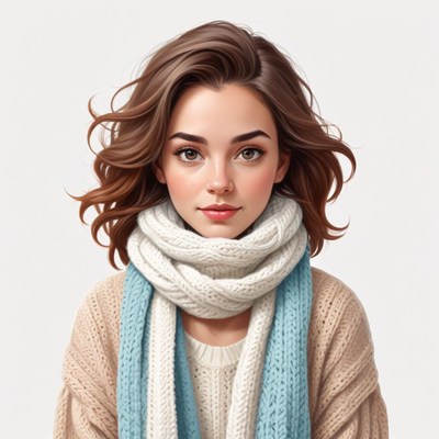 Young woman in cozy knitwear with stylish scarf