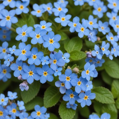 Bright blue flowers bloom in a garden setting during spring