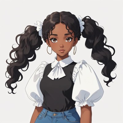 Young girl with stylish pigtails and fashionable outfit