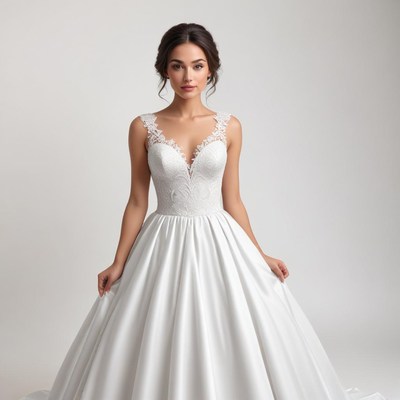 Elegant bridal gown on a model in a simple setting