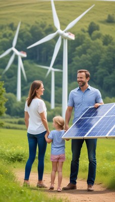 Family explores renewable energy with solar panel