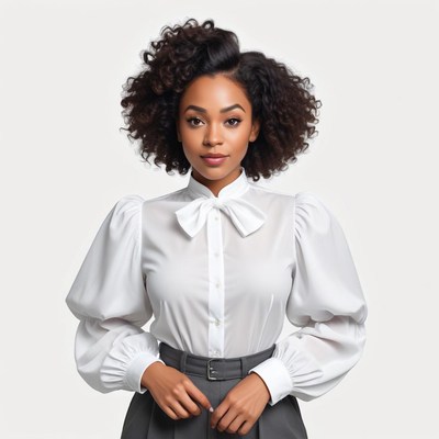 Stylish woman in white blouse with puff sleeves