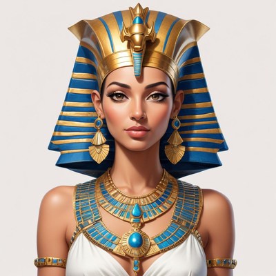 Ancient queen wearing ornate jewelry and headdress
