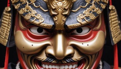 Asian traditional mask with fierce expression