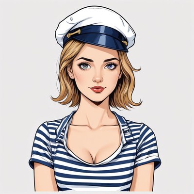 Young woman in nautical attire with a stylish hat