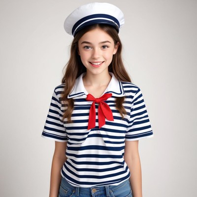 Young girl in a sailor outfit posing for a photo