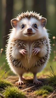 Cute hedgehog standing in sunny forest