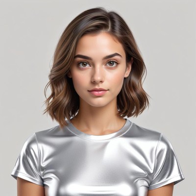 Young woman in silver top with natural makeup