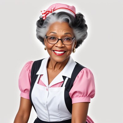 Smiling waitress in retro uniform serving with joy