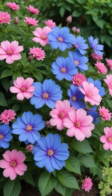 Colorful flowers bloom in vibrant garden setting