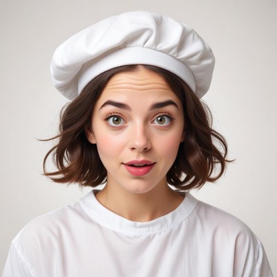 Chef in a white hat expresses surprise and curiosity