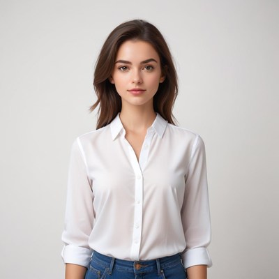 Young woman in a white shirt poses for a portrait
