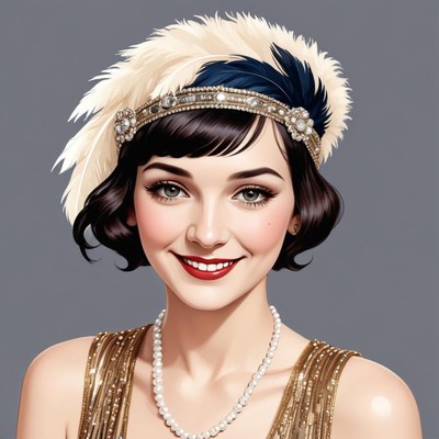 Vintage portrait of a woman in 1920s fashion with feathers