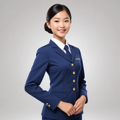 Flight attendant in uniform poses for a portrait