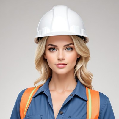 Female construction worker wearing safety gear and helmet
