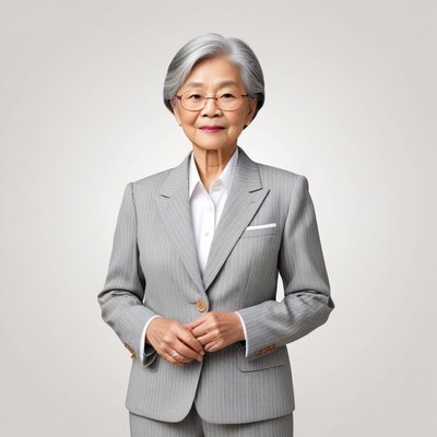 Portrait of senior lady in elegant gray suit