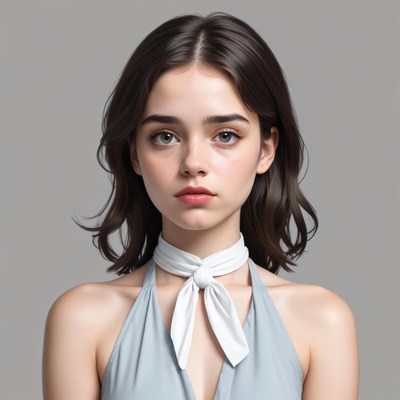 Young woman with a stylish scarf posing in soft lighting