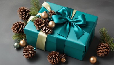 Beautifully wrapped holiday gift with festive decorations