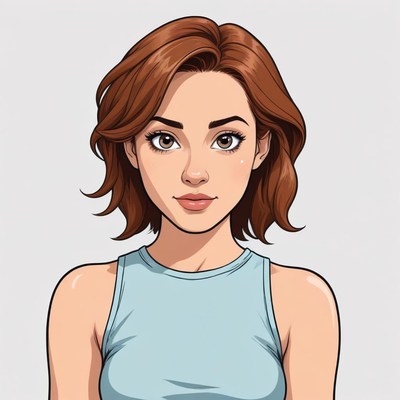 Young woman with short brown hair poses simply