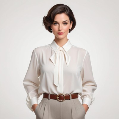 Elegant woman in white shirt with sophisticated style