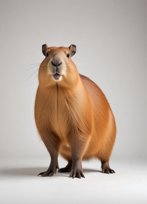 Capybara standing proudly on a neutral background