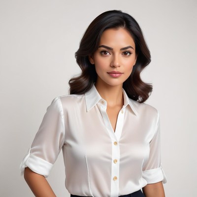 Elegant woman in a white shirt posing confidently