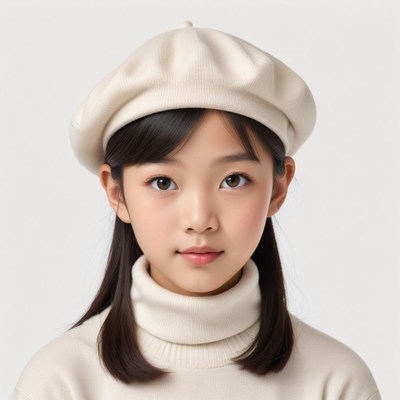 Young girl with a beret wearing a cozy turtleneck sweater