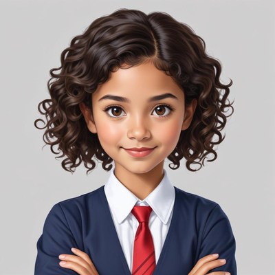 Young student with curly hair and confident smile