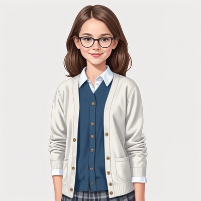 Young girl in casual school attire with glasses
