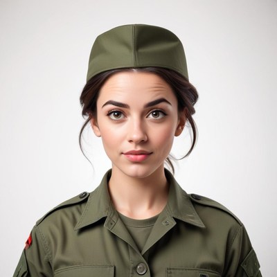 Soldier in uniform with a cap posing for a portrait