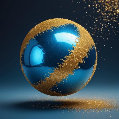 Blue ornament with gold glitter on dark background