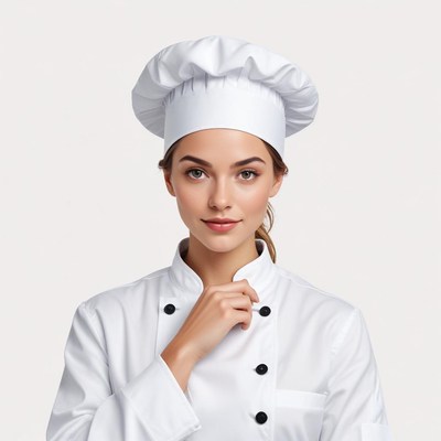 Chef in a white uniform and hat smiling confidently