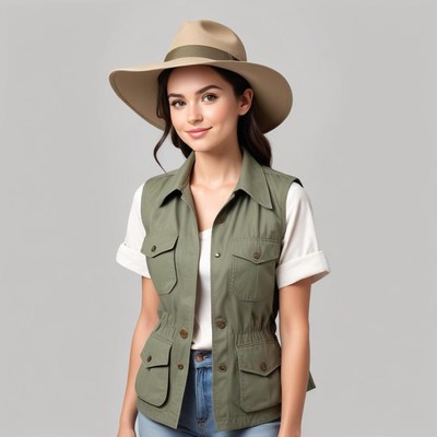 Young woman in outdoor outfit ready for adventure