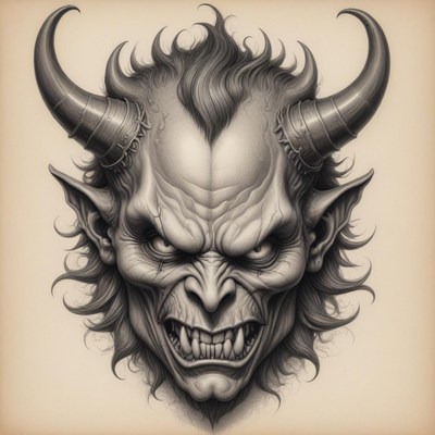 Fantasy creature with horns and fierce expression