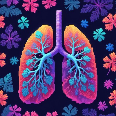 Colorful artistic representation of human lungs with leaves