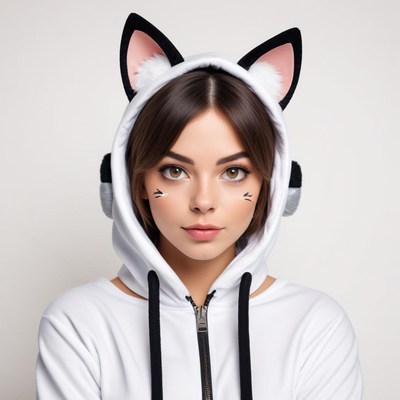 Cute girl in cat-themed hoodie with playful ear design