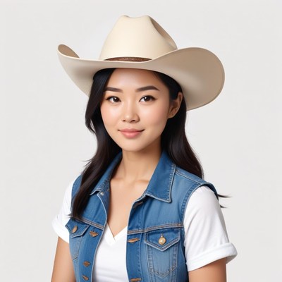 Woman wearing a cowboy hat and denim vest