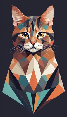 Colorful geometric cat illustration with sharp angles