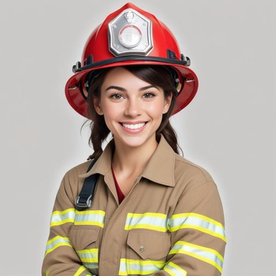 Firefighter in uniform smiling confidently indoors
