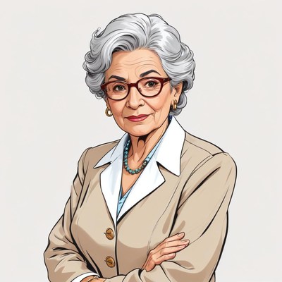 Elderly woman with gray hair and glasses in formal attire
